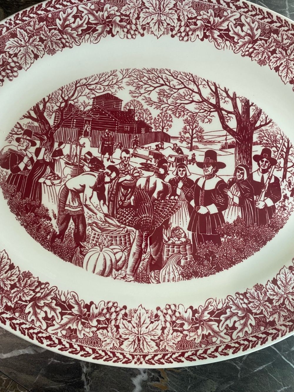 Vintage-Style Crimson Harvest Serving Platter